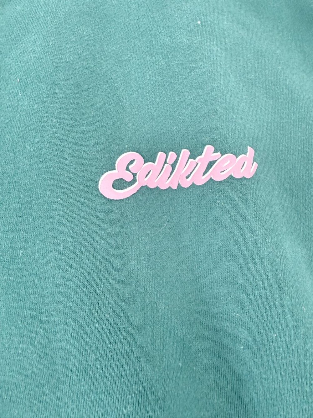 Edikted Sports Forest Green Oversized Hoodie Pink Pullover Sweatshirt Sz Medium - Picture 3 of 5